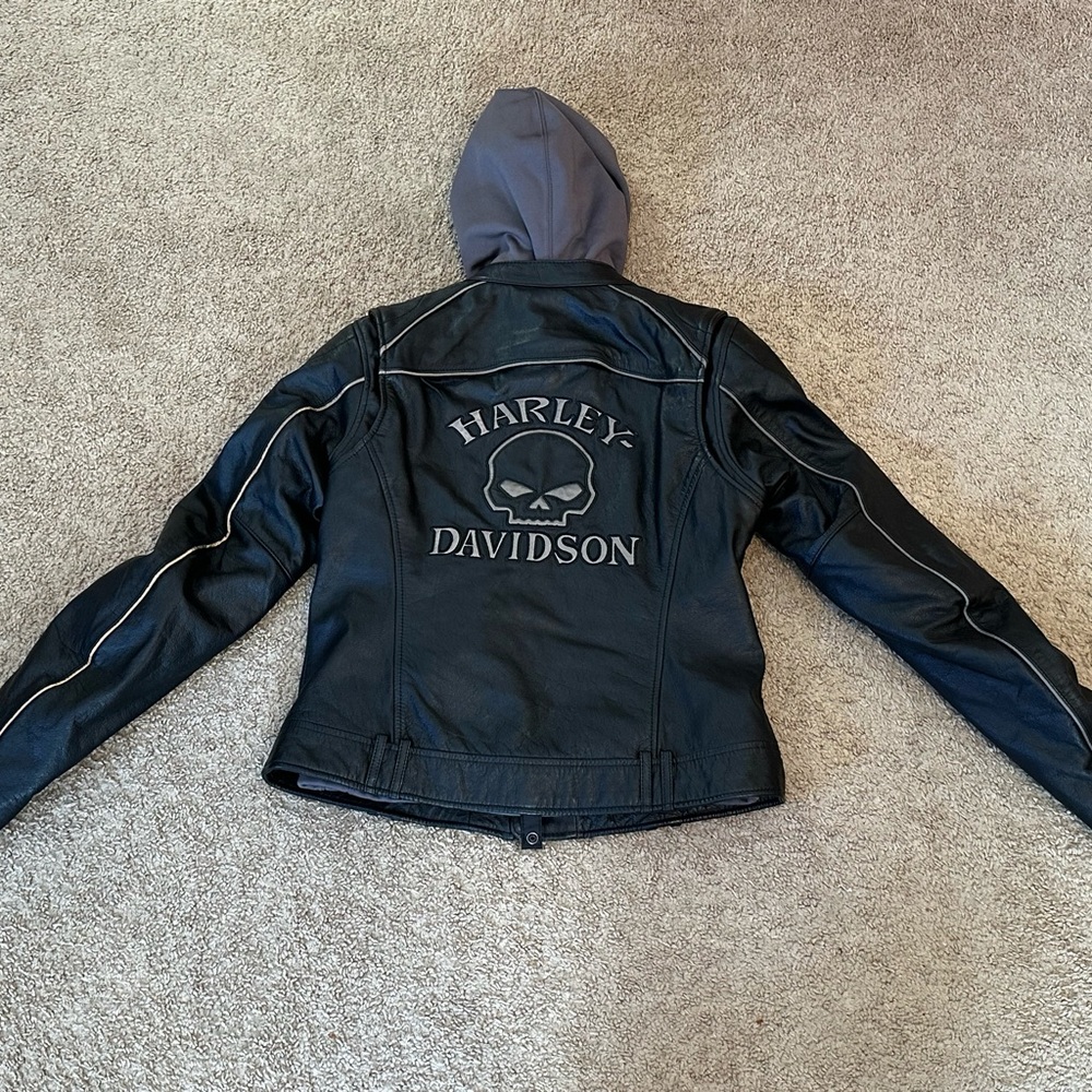 Women’s Harley-Davidson leather Black Jacket with Gray Hood